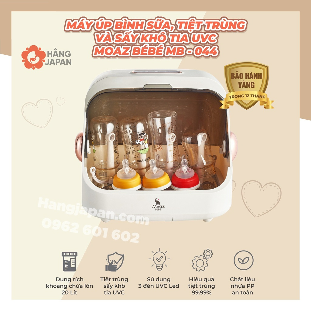 Máy úp bình sữa, tiệt trùng sấy khô Moaz BéBé MB044 bằng tia UVC tiêu diệt 99,99% vi khuẩn - Bảo hành chính hãng