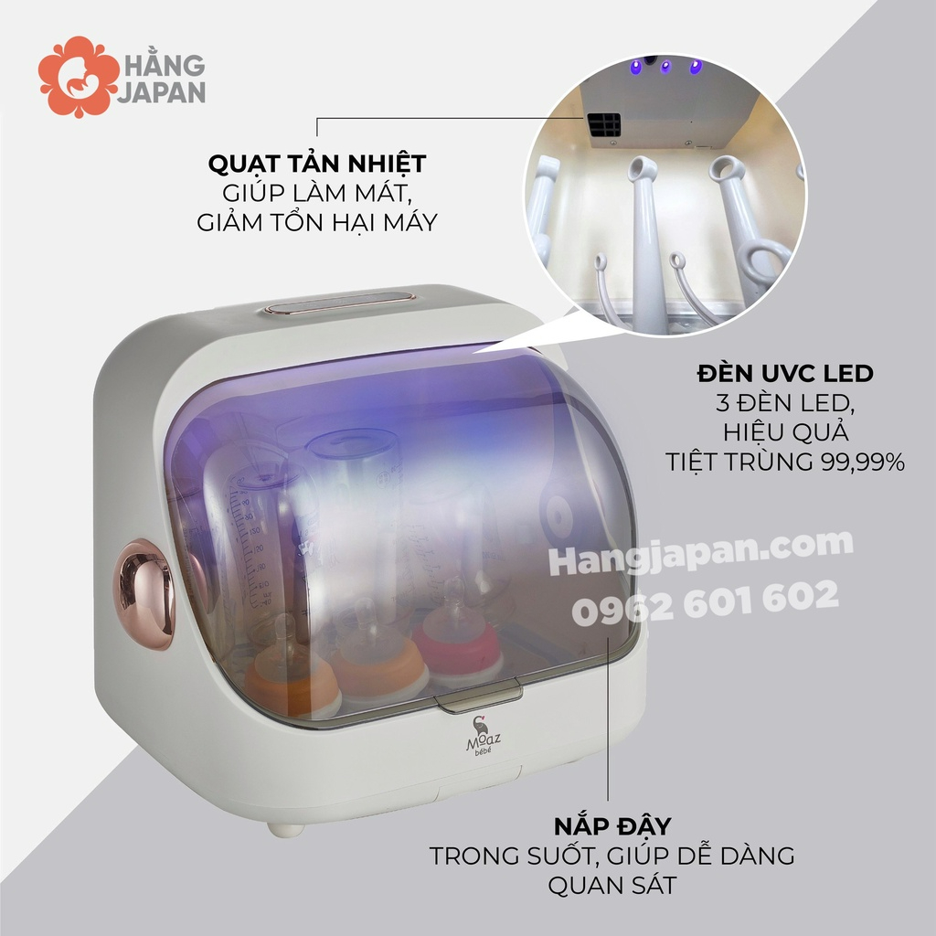 Máy úp bình sữa, tiệt trùng sấy khô Moaz BéBé MB044 bằng tia UVC tiêu diệt 99,99% vi khuẩn - Bảo hành chính hãng