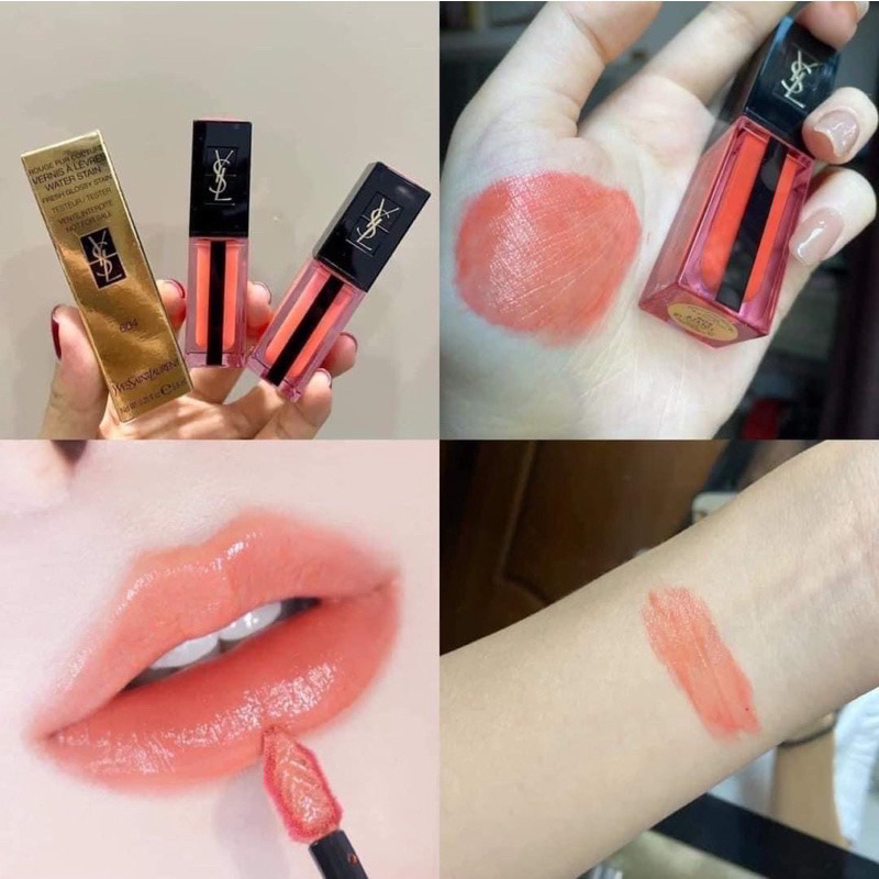 Son kem YSL Vernis a Levres Water Stain 604 fullsize fullbox.Tone cam đào