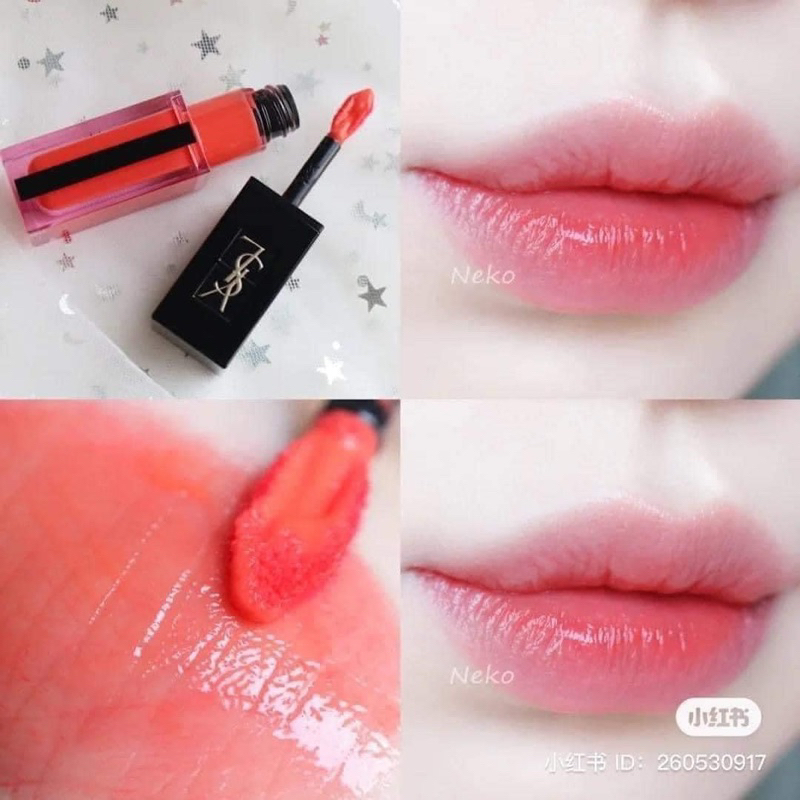 Son kem YSL Vernis a Levres Water Stain 604 fullsize fullbox.Tone cam đào