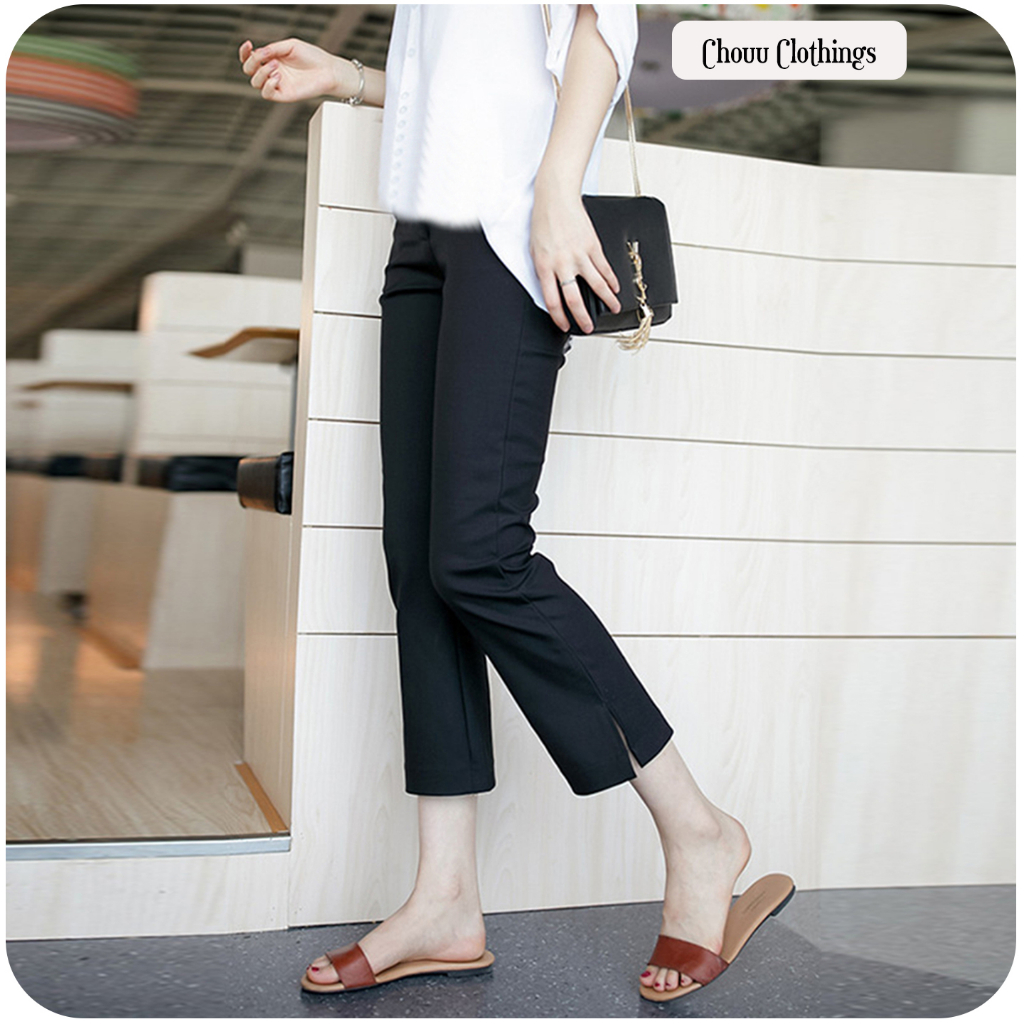 Quần Ống Loe, Quần Loe Nữ Xẻ Tà Lưng Cao Chất Vải Cao Cấp Thiết Kế Xẻ Ngang Độc Đáo - Bigsize - Chouu Clothings