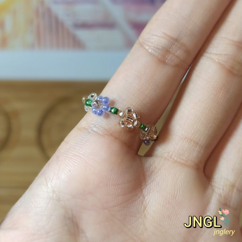 Nhẫn hoa nhí Violet kiểu Hàn | Nhẫn nơ thỏ hạt cườm dễ thương|beaded flower ring
