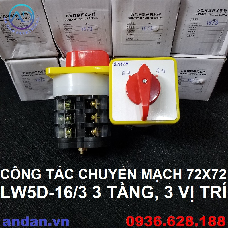 Công tắc chuyển mạch 72x72mm LW5D-16/3 3 tầng, 3 vị trí. Chuyển mạch 3 vị trí 72x72