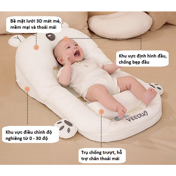 GỐI TRÀO NGƯỢC CHỐNG BẸP ĐẦU VEEOU 3 IN 1