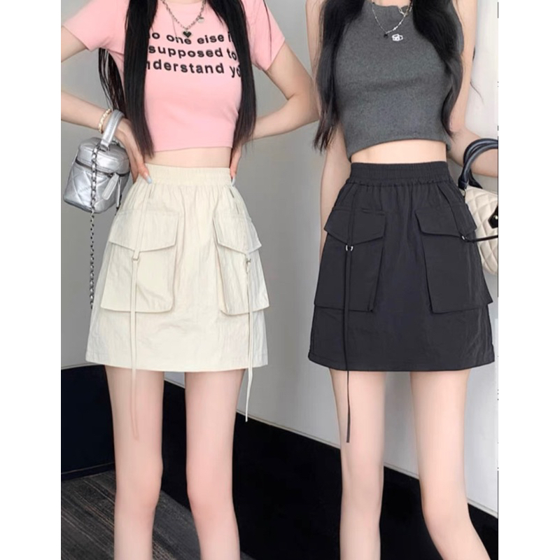 Chân Váy Chữ A Túi Hộp gió nhăn co giãn 3 màu Phong Cách Hàn Quốc Có Quần Trong Lên From Xinh