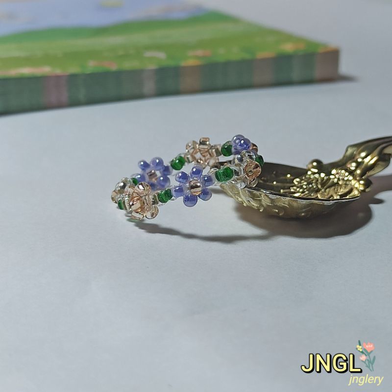 Nhẫn hoa nhí Violet kiểu Hàn | Nhẫn nơ thỏ hạt cườm dễ thương|beaded flower ring