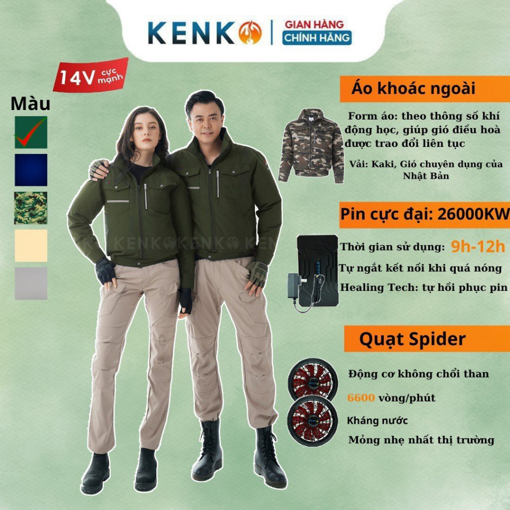 Áo quạt điều hòa KENKO Promax 14v quạt spider mới nhất 2023