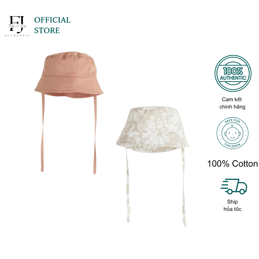 Mũ vành bé trai HM nón trơn có dây buộc chất liệu cotton xinh xắn chính hãng cho bé 6 tháng đến 4 tuổi