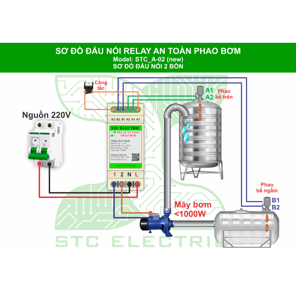 Rơ le an toàn phao điện bồn inox CHÍNH HÃNG STC ELECTRIC