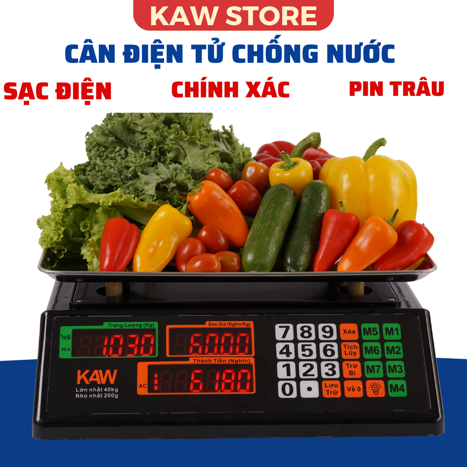 Cân Điện Tử Tính Tiền Chống nước KAW K550 Cân Siêu Chính Xác, Hiển thị 2 Mặt, Phím Bấm Tiếng Việt