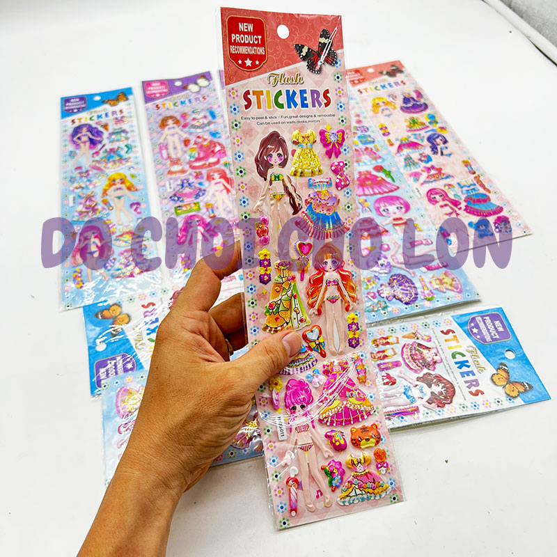 Hình dán sticker nổi 3D hình búp bê thay đồ nhiều mẫu size 32x8 cm đồ chơi cho bé gái HF-88