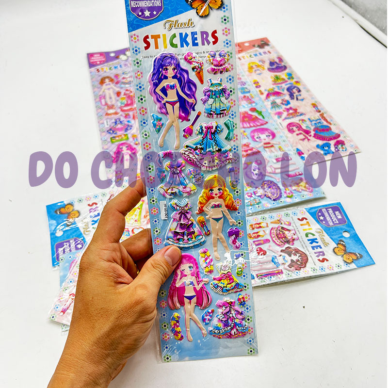 Hình dán sticker nổi 3D hình búp bê thay đồ nhiều mẫu size 32x8 cm đồ chơi cho bé gái HF-88