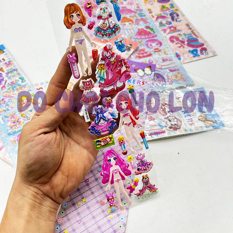 Hình dán sticker nổi 3D hình búp bê thay đồ nhiều mẫu size 32x8 cm đồ chơi cho bé gái HF-88