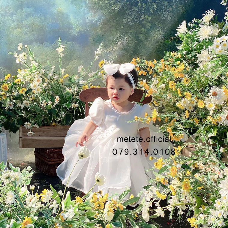 Váy đầm công chúa thiết kế cho bé gái siêu bồng bềnh tay cộc Bunny chất voan Hàn - Mẹ Tê Tê