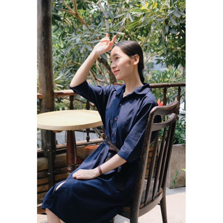 Đầm sơ mi xanh navy