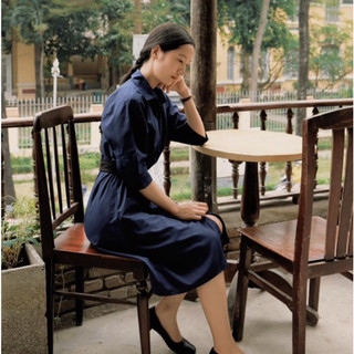 Đầm sơ mi xanh navy