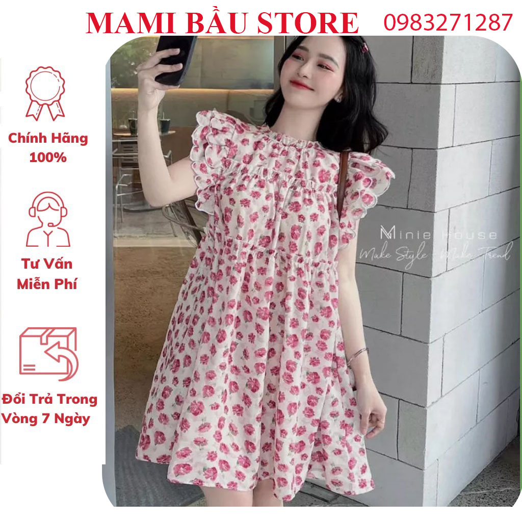 VÁY ĐẦM BẦU MÙA HÈ CỰC XINH-VÁY BẦU BABAYDOL HOA BÁNH BÈO DÁNG TIỂU THƯ ĐI TIỆC, BIỂN, FRESIZE