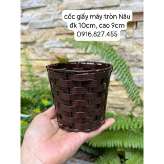 Giỏ/ cốc đựng giấy ăn giả mây hình tròn màu nâu
