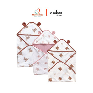 Ủ choàng xô tai gấu cho bé Mochee 70x70cm mềm mại thấm hút mồ hôi - Monnie Kids