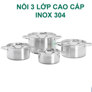 Bộ nồi 3 lớp đáy liền khối inox 304 Fivestar Plus quai oval nắp inox , dùng được mọi bếp size 16cm , 18cm , 20cm  , 24cm