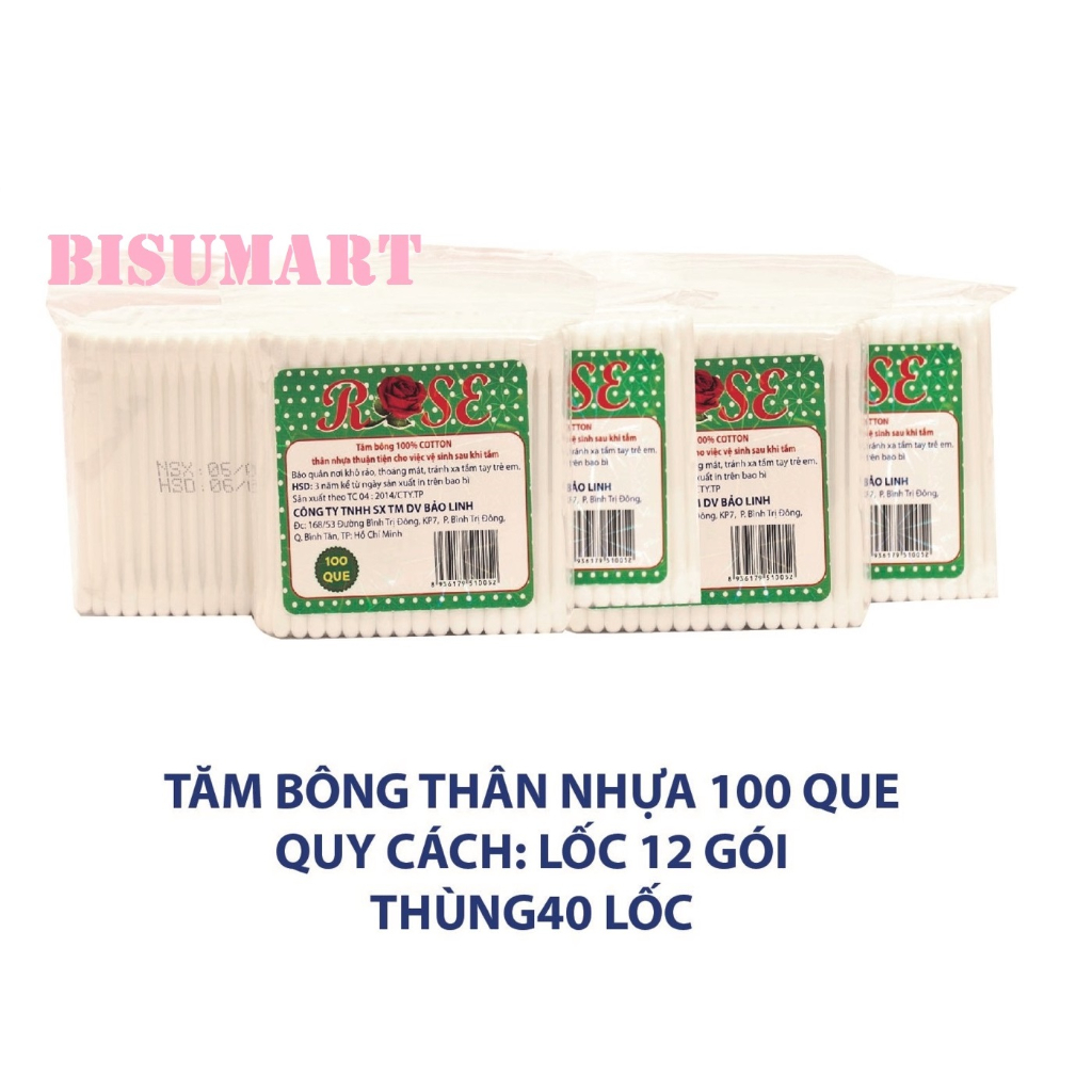 Bịch 200 que Tăm bông, bông ráy tai cho bé lõi giấy mềm cao cấp ROSE