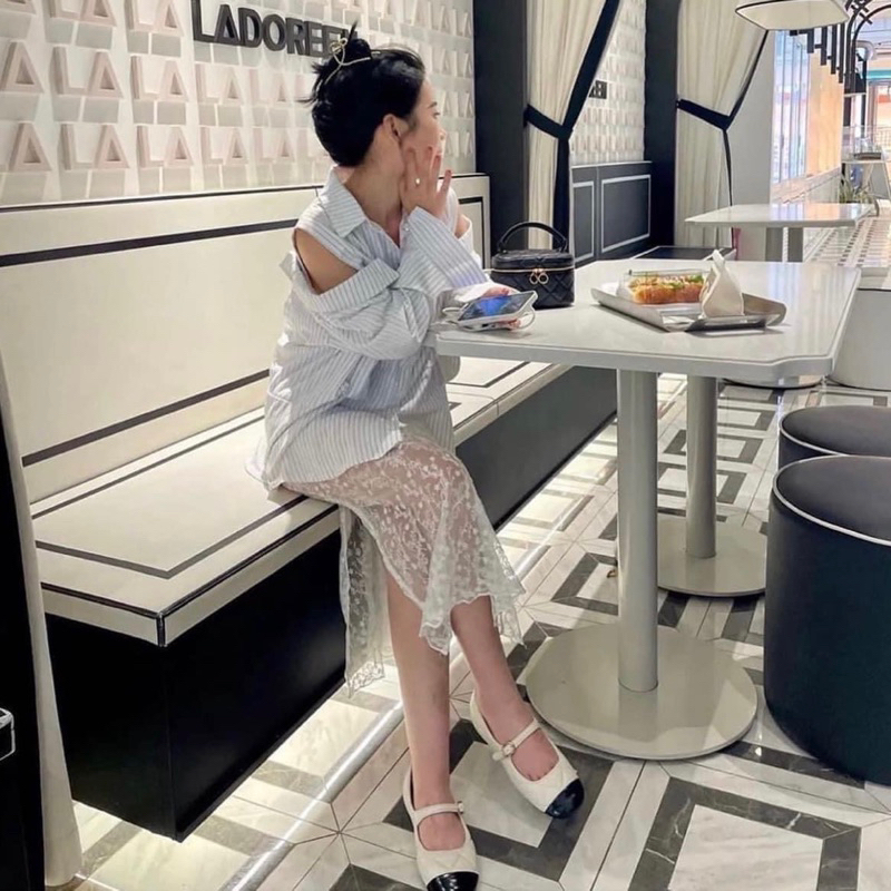 Giày bệt búp bê CNK da trần trám quai ngang xuất Full box MS-8675