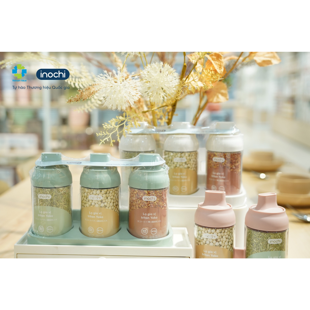 Bộ 3 Hộp Đựng Gia Vị Tritan Yoko Cao Cấp Inochi chính hãng, Không BPA, Không Chất Độc Hại.