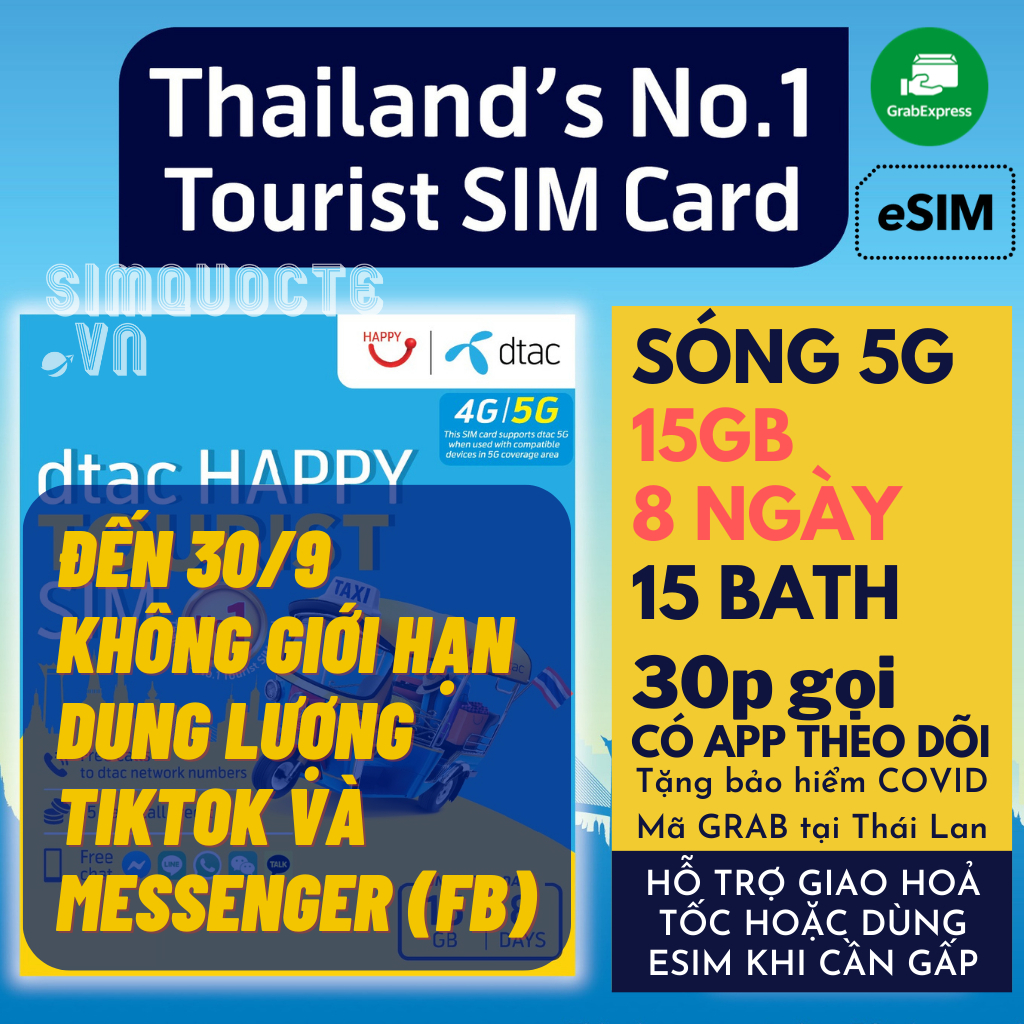Sim du lịch Thái Lan internet tốc độ cao 4G không giới hạn dung lượng nghe gọi thoải mái