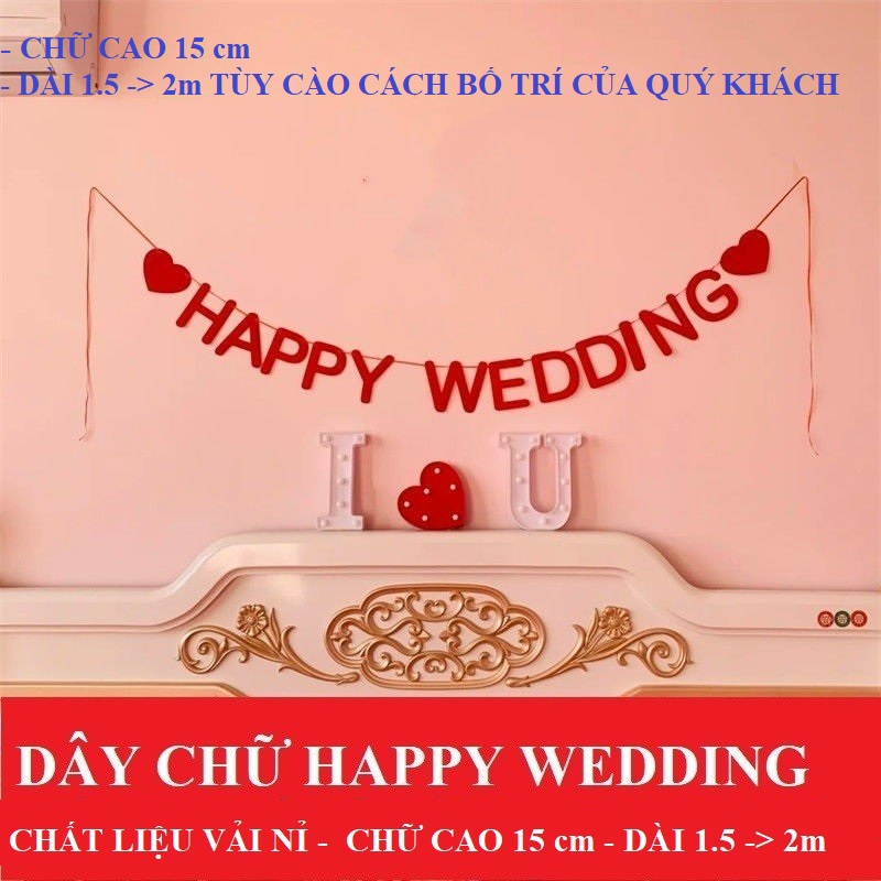 CHỮ TRANG TRÍ ĐÁM CƯỚI,  DÂY CHỮ HAPPY WEDDING, CROMANTIC WEDDING, SWEET LOVE, CHẤT LIỆU  VẢI NỈ ĐỎ