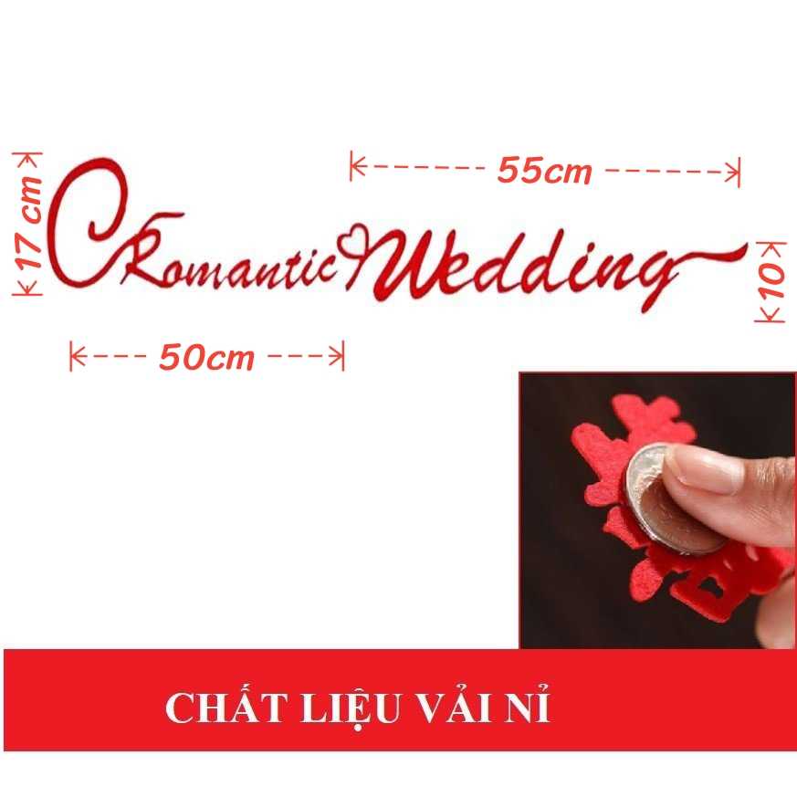 CHỮ TRANG TRÍ ĐÁM CƯỚI,  DÂY CHỮ HAPPY WEDDING, CROMANTIC WEDDING, SWEET LOVE, CHẤT LIỆU  VẢI NỈ ĐỎ
