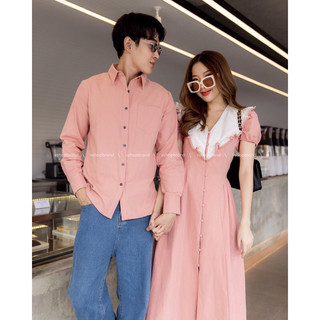 Đầm sơmi hồng phối bèo trắng dễ thương
