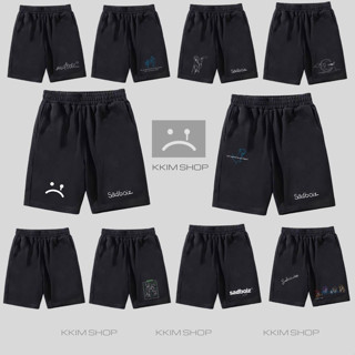 Quần Short SADBOIZ Nam Màu Đen Form Rộng Nhiều Họa Tiết, Quần Đùi Thể Thao Lửng Form Rộng Unisex Chất Vải Thun POLY2DA.