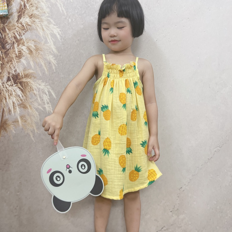 Váy bé gái 2 dây xô muslin size to mềm mịn, thoáng mát, thấm hút mồ hôi