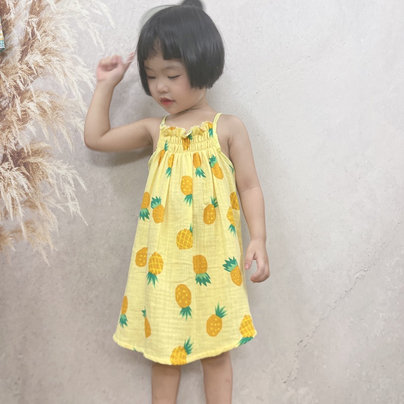 Váy bé gái 2 dây xô muslin size to mềm mịn, thoáng mát, thấm hút mồ hôi