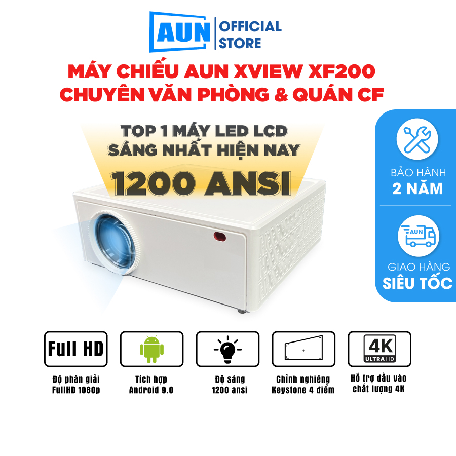 Máy chiếu văn phòng AUN Xview XF200 - Độ nét Full HD - Độ sáng 1200 ansi