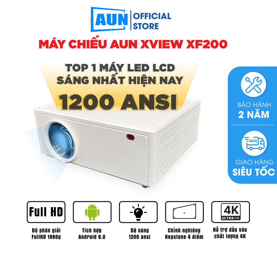 Máy chiếu thông minh AUN Xview XF200 LED LCD - Độ phân giải Full HD, độ sáng 1200 ansi - Tích hợp AndroidTV