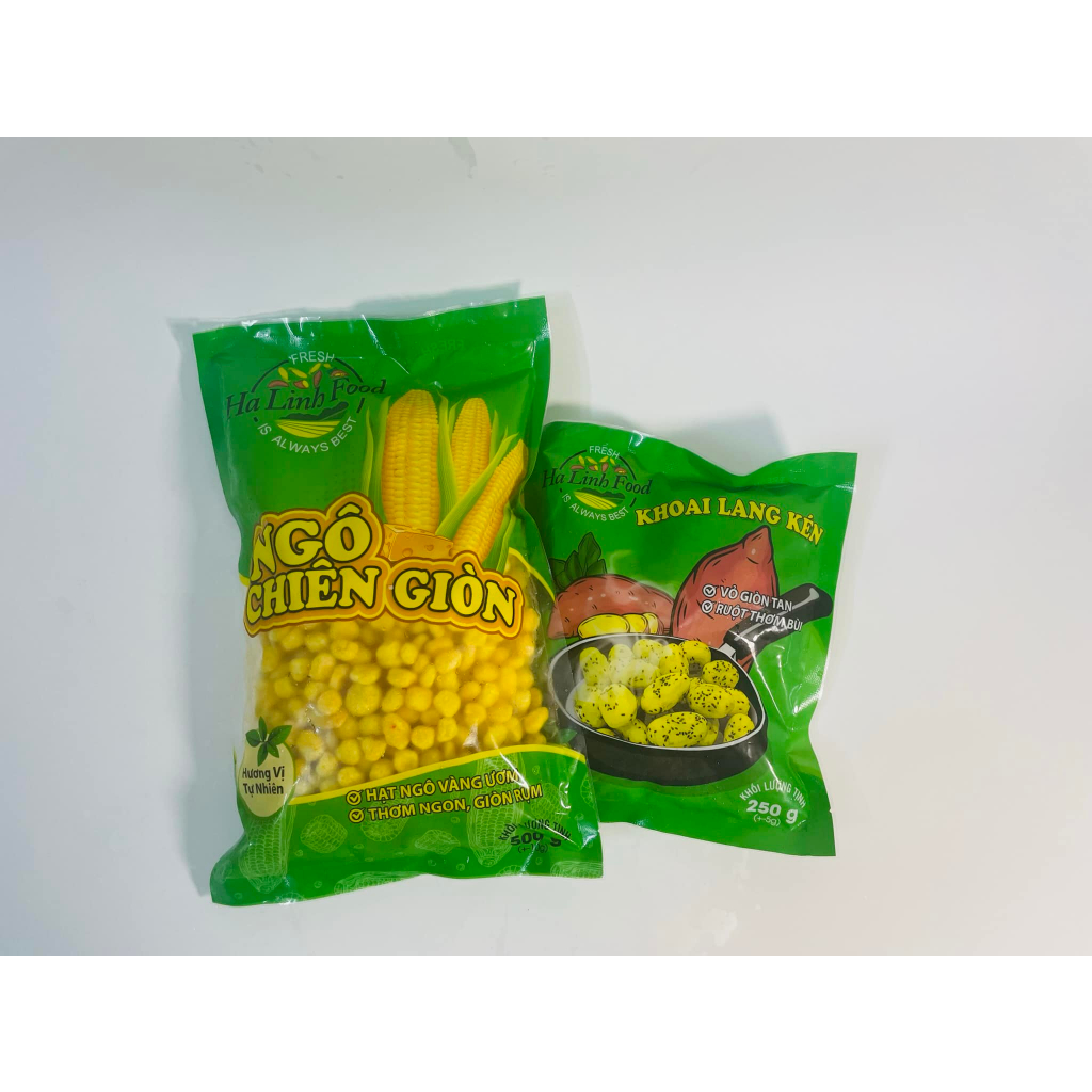 Ngô chiên giòn gói 500gr/ Ngô chiên tẩm bột sẵn Hà Linh Food thơm ngon tiện lợi