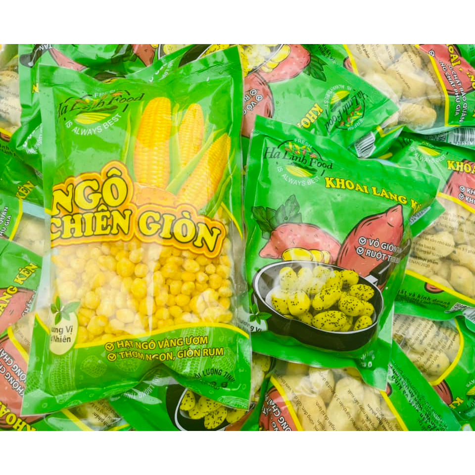 Ngô chiên giòn gói 500gr/ Ngô chiên tẩm bột sẵn Hà Linh Food thơm ngon tiện lợi