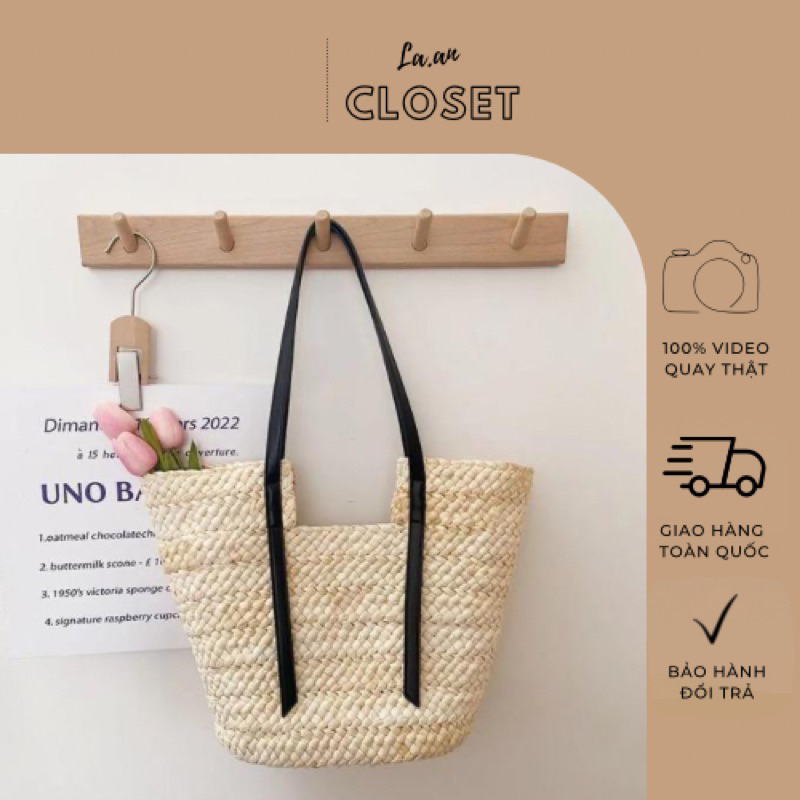 Túi cói basic phối quai lạ mắt (hàng nhập trực tiếp, ảnh thật kèm video) - La.an closet