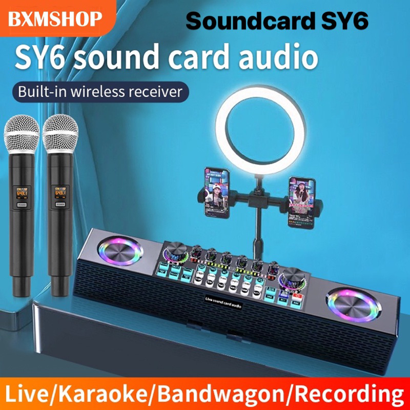 Soundcard SY6 Audio Kèm 2 micro karaoke ko dây