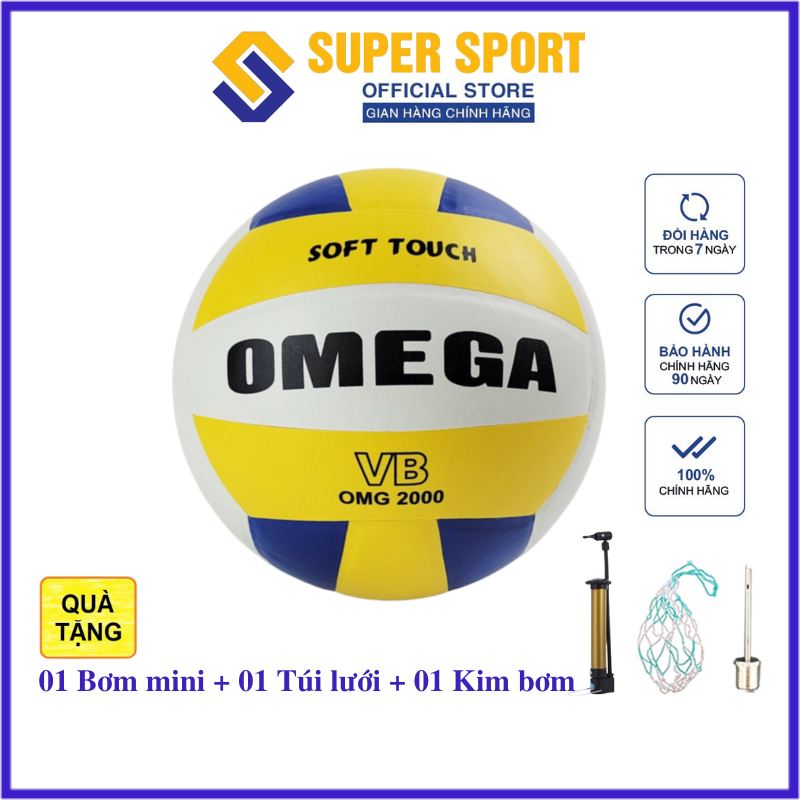 Quả Bóng Chuyền Da Bách Hiền Omega VB 2000 Chính Hãng Tiêu Chuẩn Thi Đấu Tặng Bơm MIni + Kim Bơm + Túi Lưới