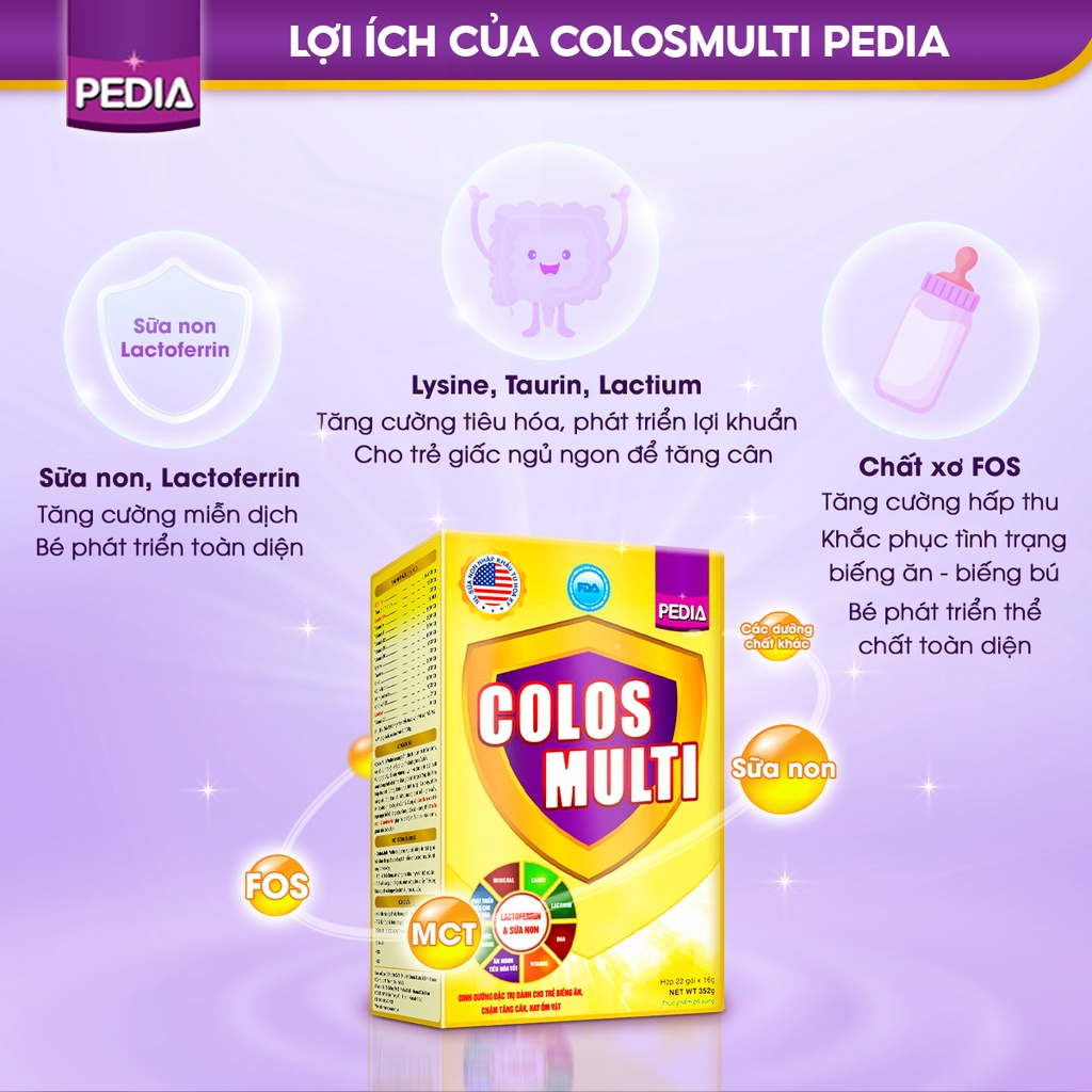 COMBO 2 Hộp Sữa non Colosmulti Pedia hộp 22 gói x 16g chuyên biệt hỗ trợ giúp bé ăn ngon