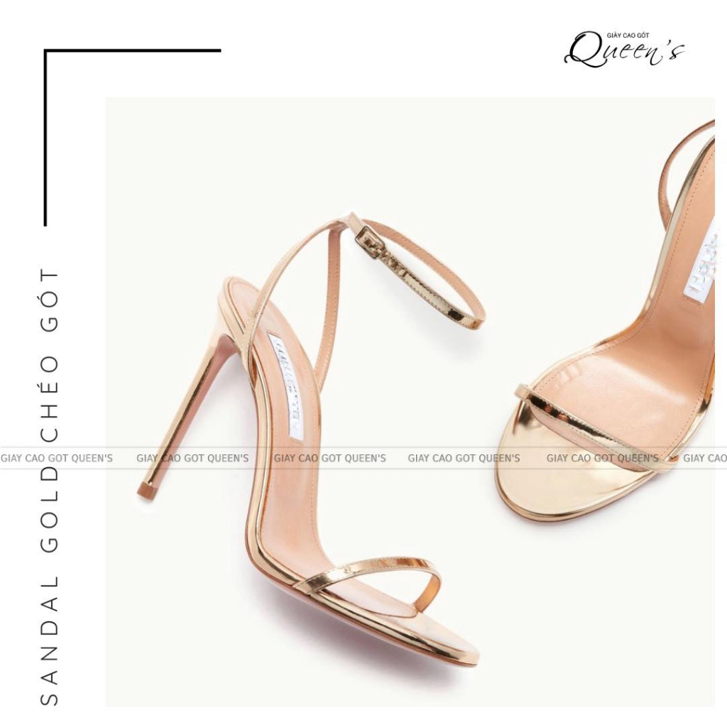 giày sandal gold chéo gót da bóng cao cấp, cao 8-10-11cm