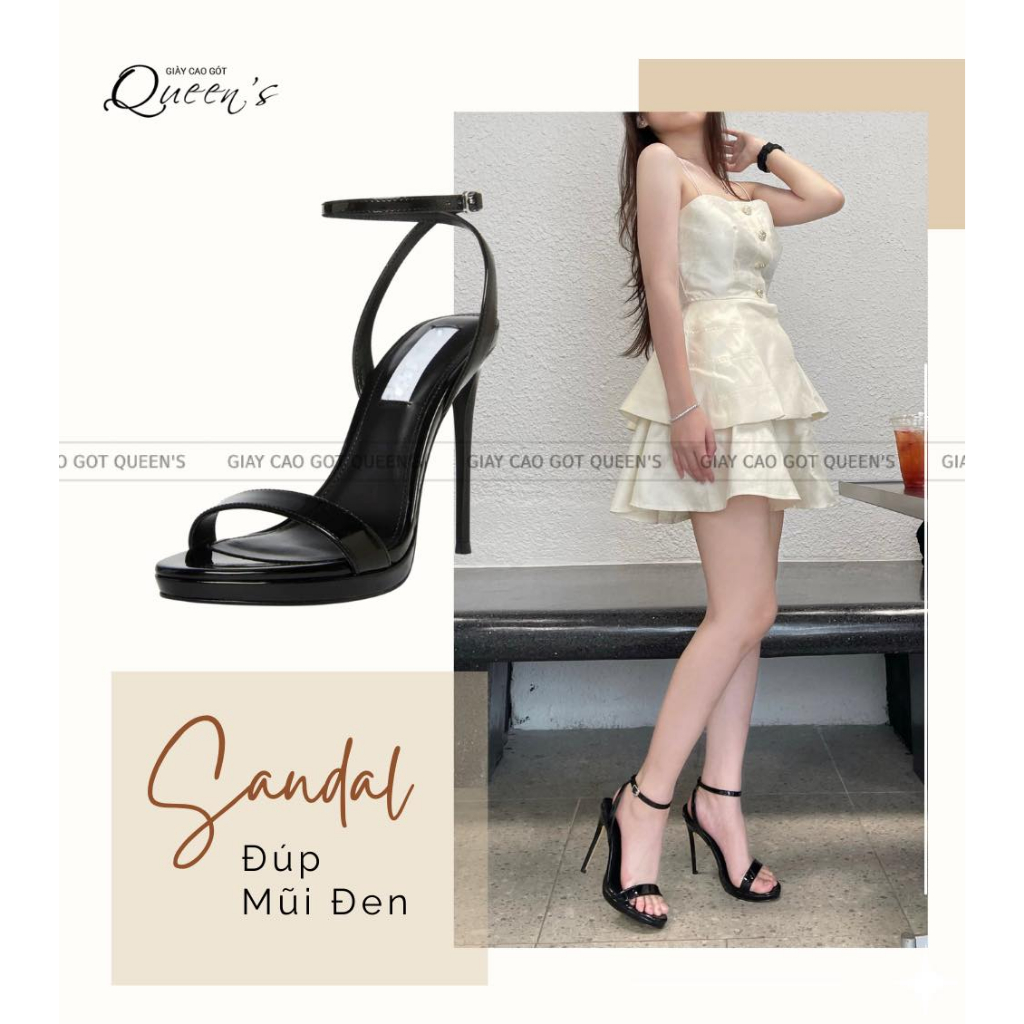 Giày sandal đúp đen bóng cao cấp - cao 8-10-11cm