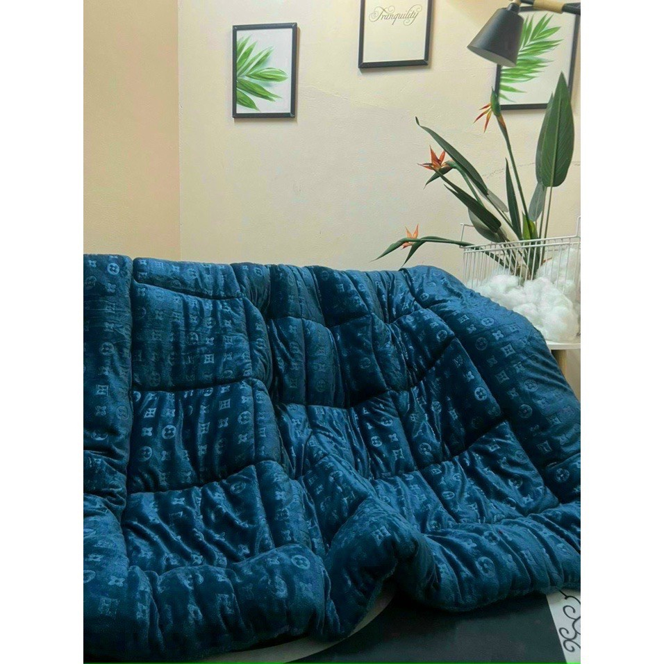 Chăn lông cừu họa tiết LV, chăn đại hàn cao cấp dày 3 lớp kích thước 2m3x2m