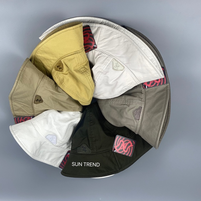 Mũ nón thời trang - Nón bucket nữ - Nón vành nữ phong cách đơn giản chất liệu kaki logo da
