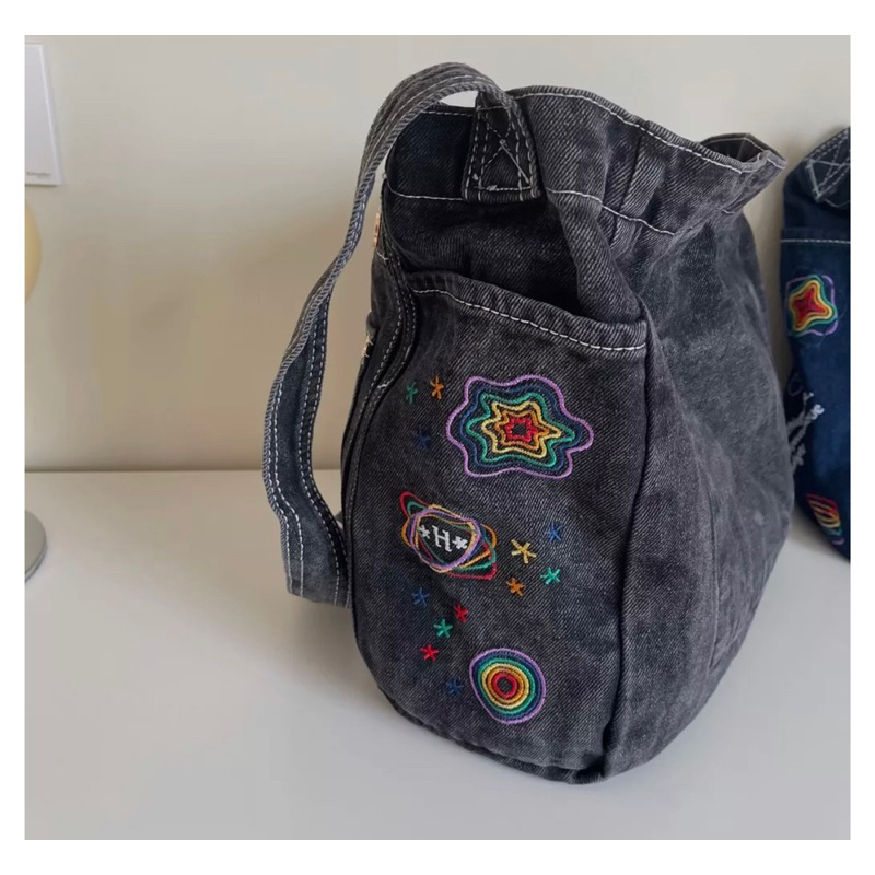 Túi Xách Túi Đeo Vai Denim Cỡ Lớn Hoạ Tiết Thêu Thời Trang Unisex Nam Nữ