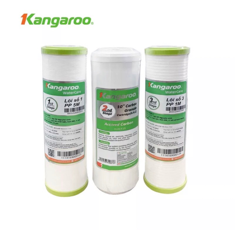 [KM] Lõi lọc nước 123 Kangaroo - Hàng chính hãng - Lọc cặn, bùn đất, rỉ sét ,hấp thụ mùi vị, chất hữu cơ, thuốc trừ sâu