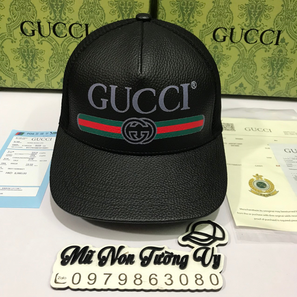 (full hộp) Mũ Nón Kết Gucci Da In chữ,Dành Cho Cả Nam Và Nữ.