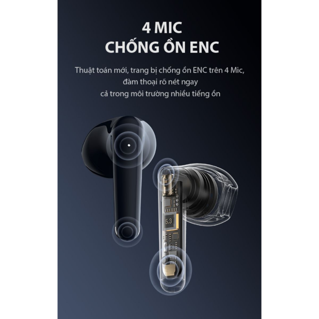 Tai Nghe Bluetooth VIVAN Liberty T220 Plus 2 Màu Midnight/ White 4 Mic Chống Ồn, Màng Loa Cao Cấp - BẢO HÀNH 12 THÁNG